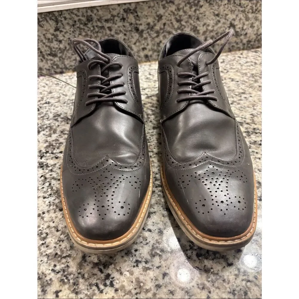 Unlisted by Kenneth Cole Men's Black Leather Wingtip Oxfords with Tan Welt